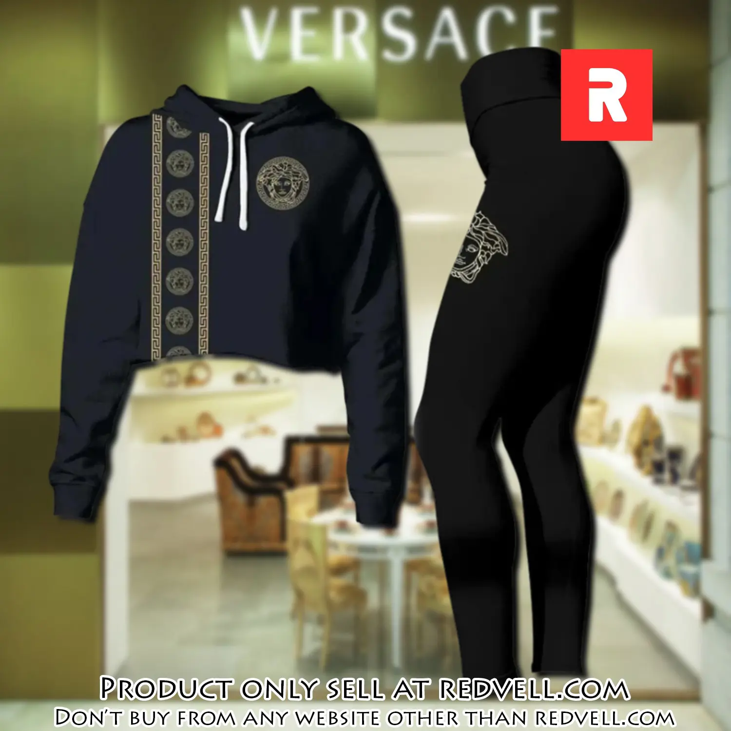 Versace medusa black luxury brand clothes leggings and crop top set for women rv4501421